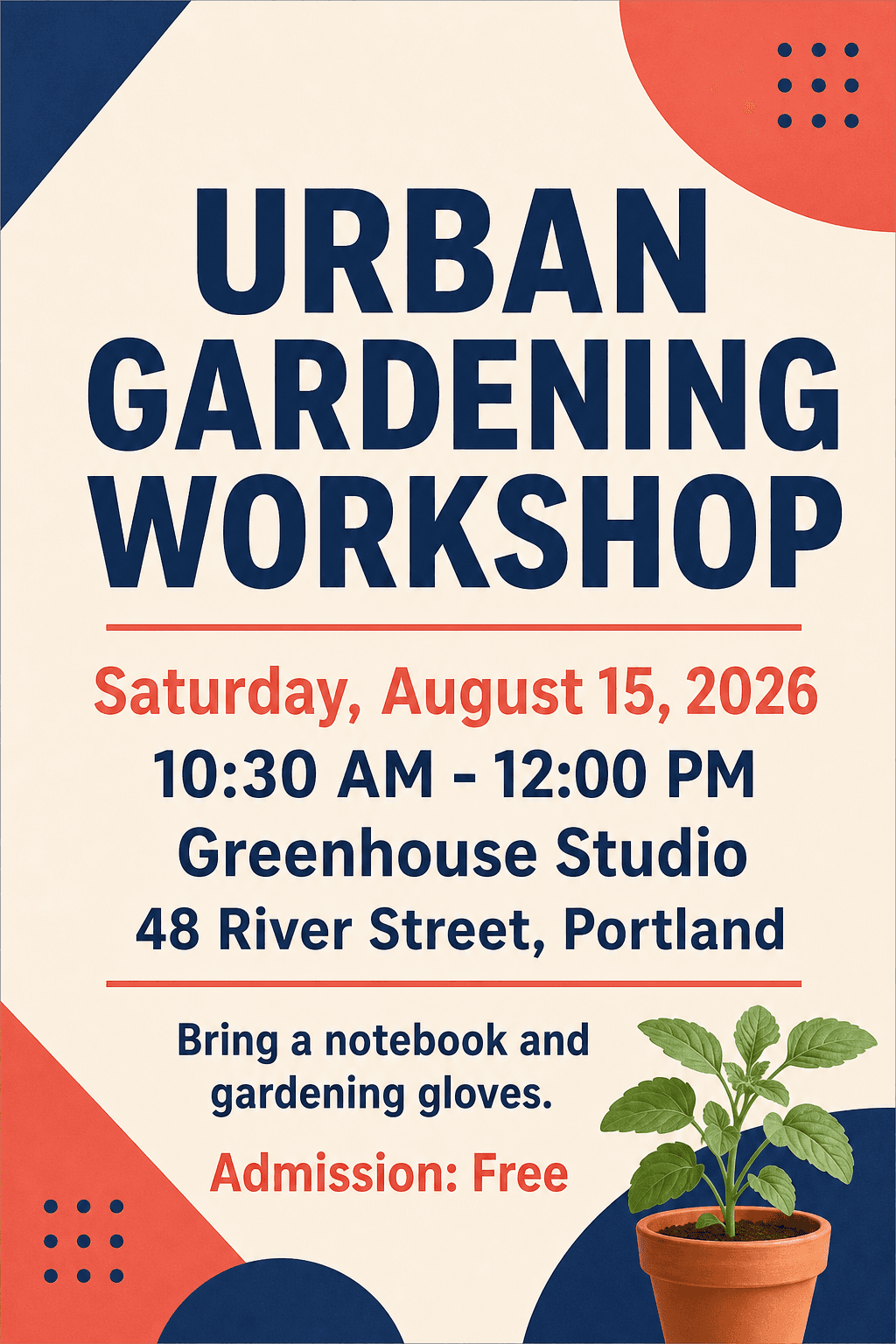 The original Urban Gardening Workshop flyer uploaded for extraction